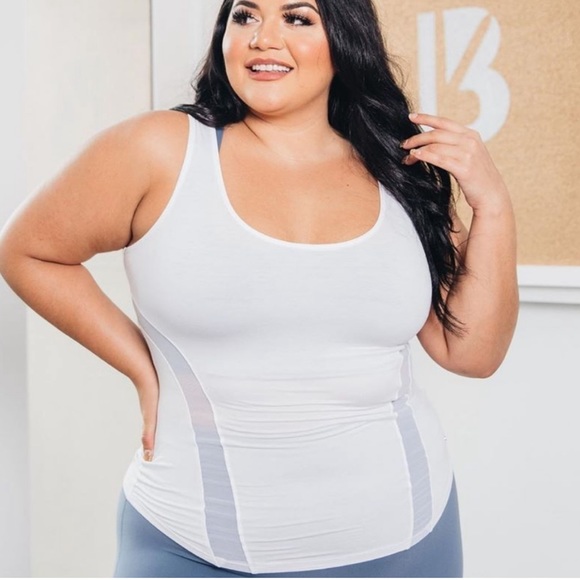 Buffbunny Collection Tops - Buffbunny Mesh Panel Stripe White Tank Top NWT